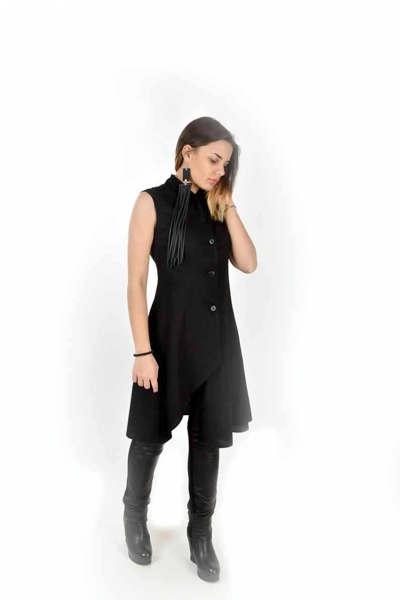 Linen Asymmetrical Top, Japanese Clothing, Summer Vest, Linen Tunic Top, Button Down Tunic, Linen Clothing, High Collar Top, Avant Garde image 7