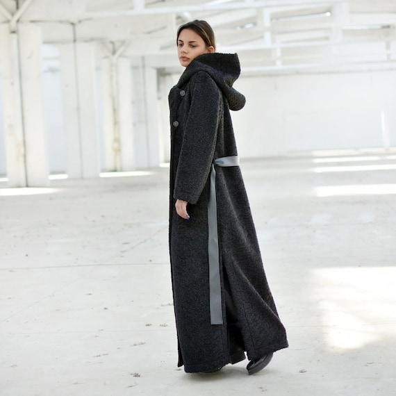 Women Wool Coat, Hooded Coat, Long Coat, Gothic Coat, Steampunk Coat, Pocket Coat, Plus Size Clothing, Winter Coat, Winter Clothing