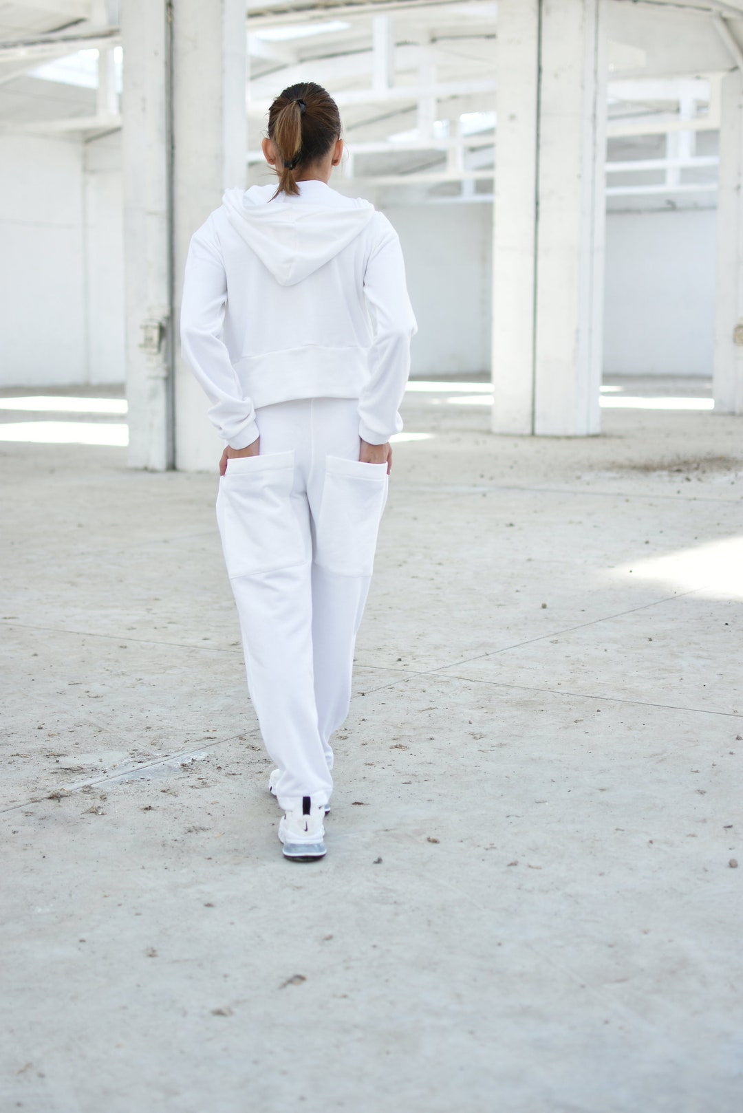 White Sweatsuit Set, Workout Pants, Women Hoodie, Sport Outfit