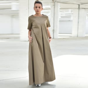 Beige Loose Maxi Dress, Trapeze Style Dress, Spring Summer Dress, Short Sleeve Dress, Plus Size Clothing, Bohemian Dress, Maternity Dress