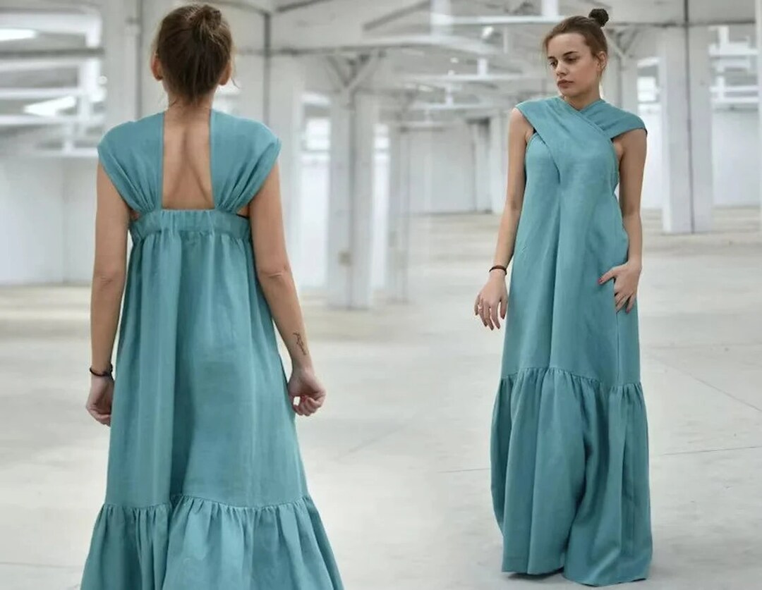 Linen Maxi Dress, Wedding Guest Dress, Summer Kaftan Dress, Linen