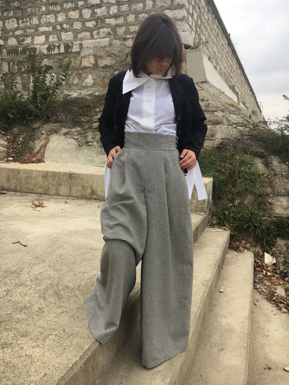 Wide Leg Wool Elegant Trousers, High Waisted Pants, Vintage Style