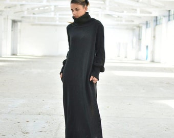 Maxi Sweater Dress, Wool Turtleneck Dress Women, Winter Oversized - Main Image