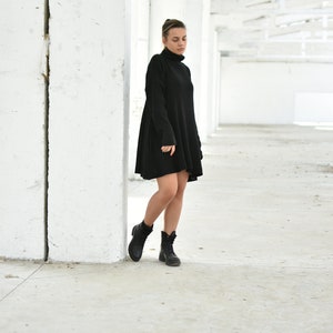 Black Winter Sweater Dress, Wool Turtleneck Dress, Asymmetrical Dress, Oversize Sweater Dress, Wool Clothing, Loose Avant Garde Dress image 4