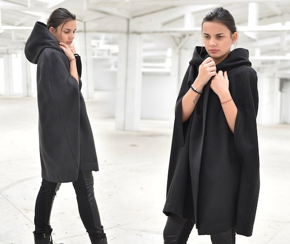 Omdat Doorzichtig Sportman Zwarte capuchon cape jas voor vrouwen elegante poncho jas - Etsy België