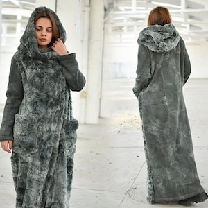 Warm Winter Teddy Long Overcoat With Hood and Pockets