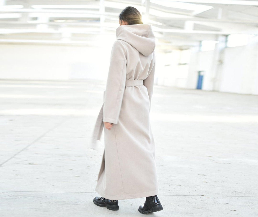 Cappotto lungo da donna, cappotto con cappuccio, cappotto lungo bianco,  cappotto tascabile, cappotto invernale, abbigliamento elegante e  minimalista,