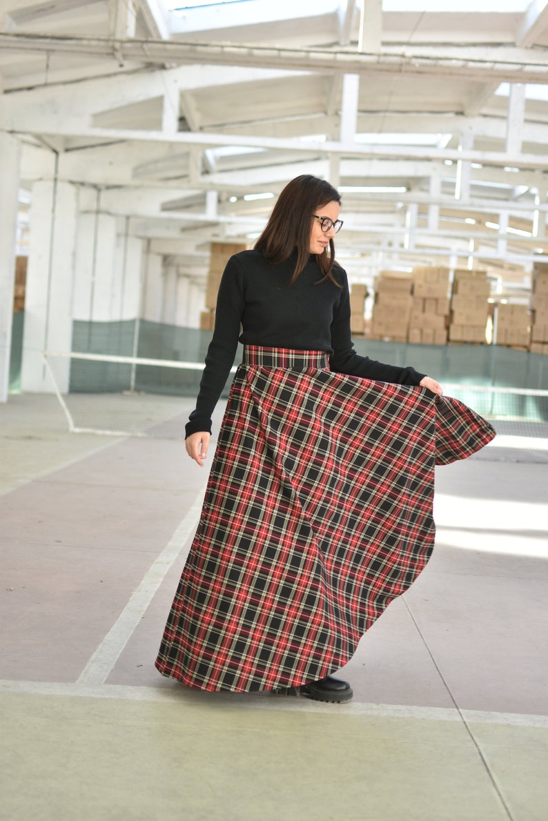 Wool Plaid Skirt Tartan Maxi Skirt Victorian Walking Skirt Etsy