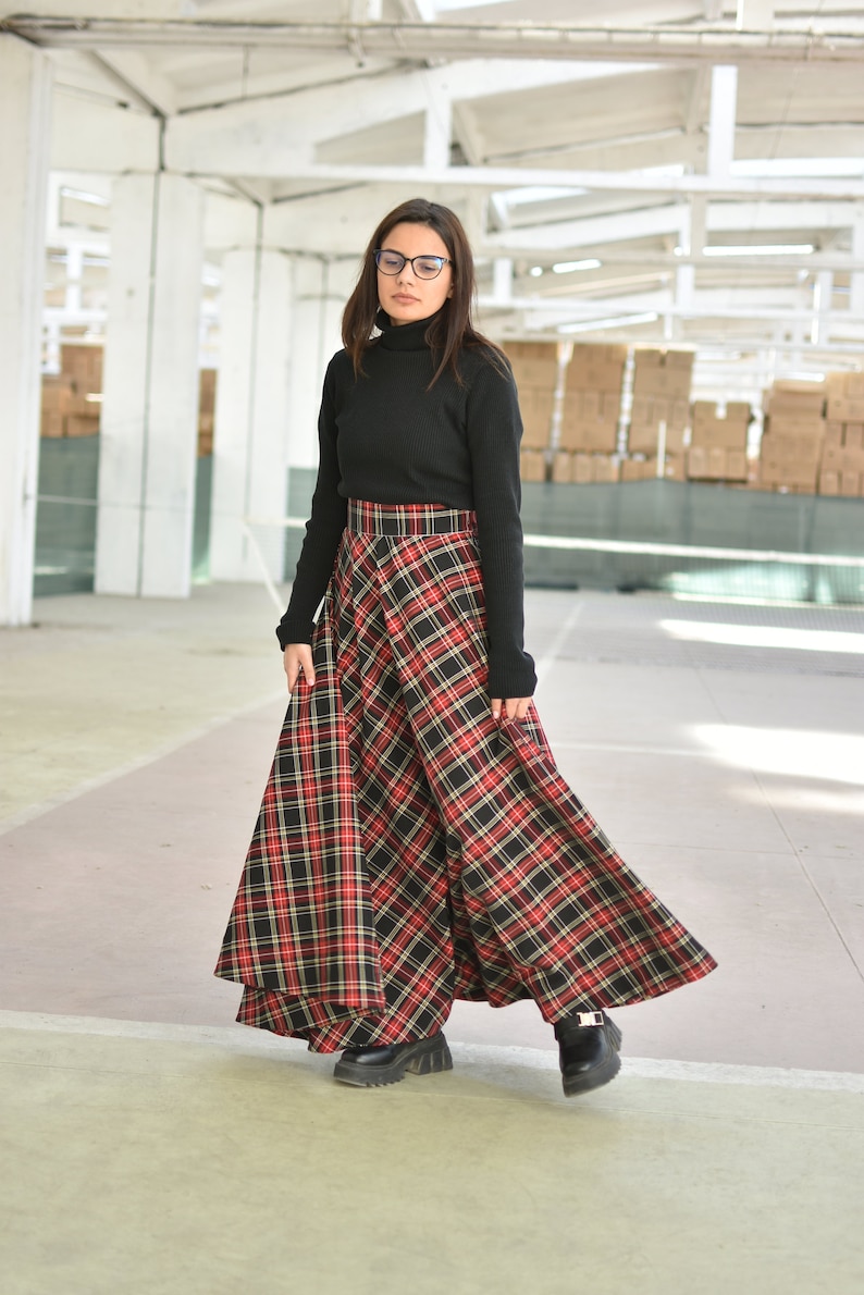 Wool Plaid Skirt Tartan Maxi Skirt Victorian Walking Skirt Etsy