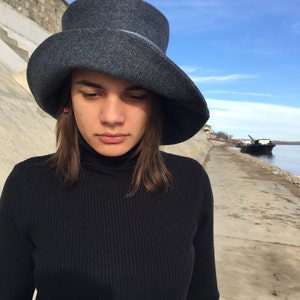 Wool Blend Elegant Hat, Women Fedora Hat, Ladies Formal Hat, Retro Blue Hat, Fall Winter Bucket Hat, Warm Stylish Hat, Lampshade Hat