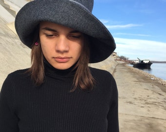 Wool Blend Elegant Hat, Women Fedora Hat, Ladies Formal Hat, Retro Blue Hat, Fall Winter Bucket Hat, Warm Stylish Hat, Lampshade Hat