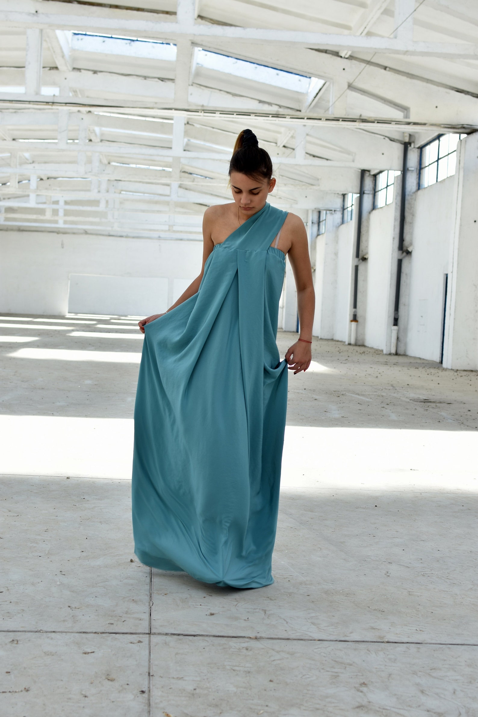 Blue Maxi One Shoulder Dress Women Flowy Elegant Dress - Etsy