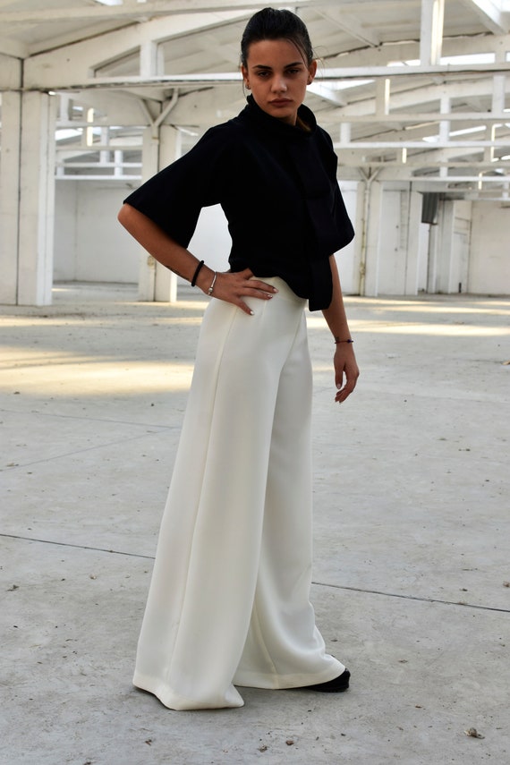 White Palazzo Pants, Wide Leg Pants, High Waist Pants, Avant Garde Pants,  Women White Pants, Women Wide Leg Pants, Wide Pants, White Pants 