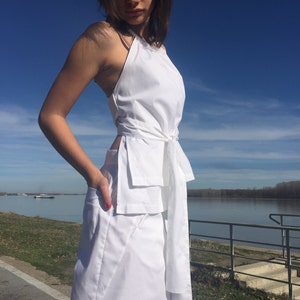 White Top, Asymmetric Top, Summer Clothing, Open Back Top, Summer Top, White Shirt, Sleeveless Top, Extravagant Top, White Tank Top