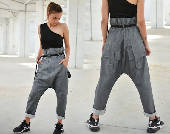 Denim Harem Pants, Extravagant Baggy Pants, Drop Crotch Pants, Funky  Trousers, High Rise Avant Garde Pants, Plus Size Womens Clothing -   Israel