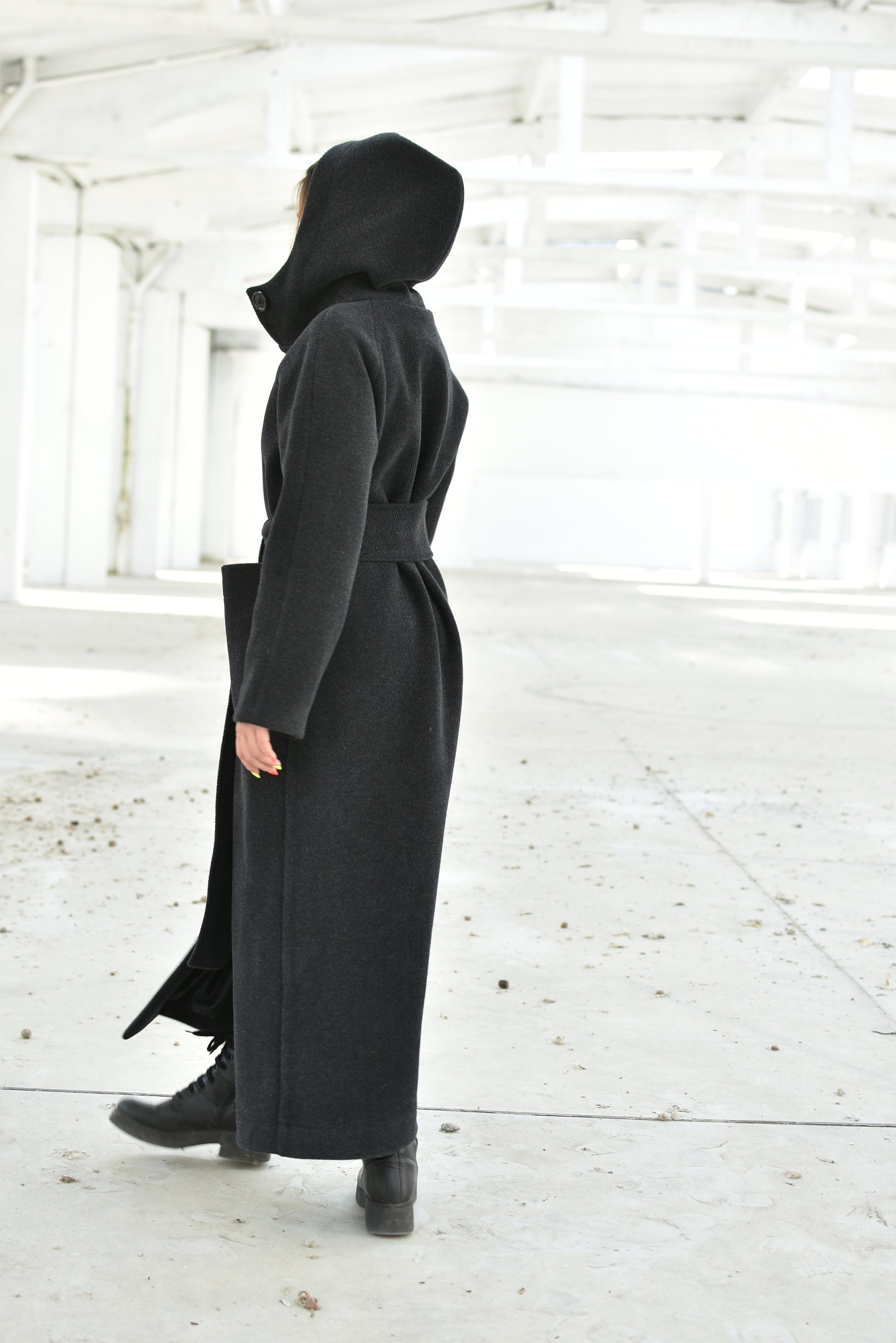 Long Black Wool Coat, Thick Warm Winter Maxi Coat, Hooded Coat, Heavy Wool Overcoat, Gothic Victorian Coat, Plus Size Cyberpunk Longcoat Long Black Wool Coat, Thick Warm Winter Maxi Coat, Hooded Coat, Heavy Wool Overcoat, Gothic Victorian Coat, Plus Size Cyberpunk Longcoat
