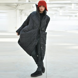 Asymmetrical Women Jacket For Winter, Avant Garde Coat, Futuristic Outerwear, Modern Warm Coat, Padded Jacket, Big Pocket Puffer Jacket