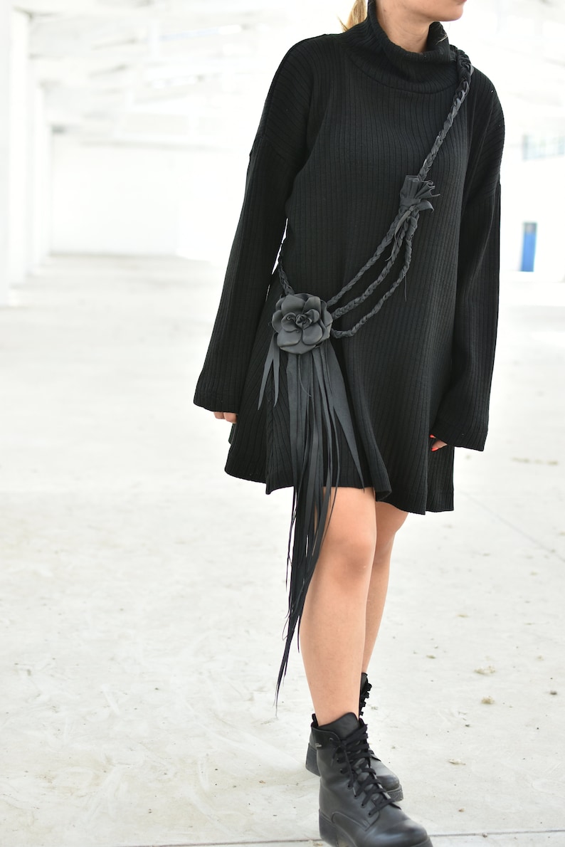 Black Winter Sweater Dress, Wool Turtleneck Dress, Asymmetrical Dress, Oversize Sweater Dress, Wool Clothing, Loose Avant Garde Dress image 7