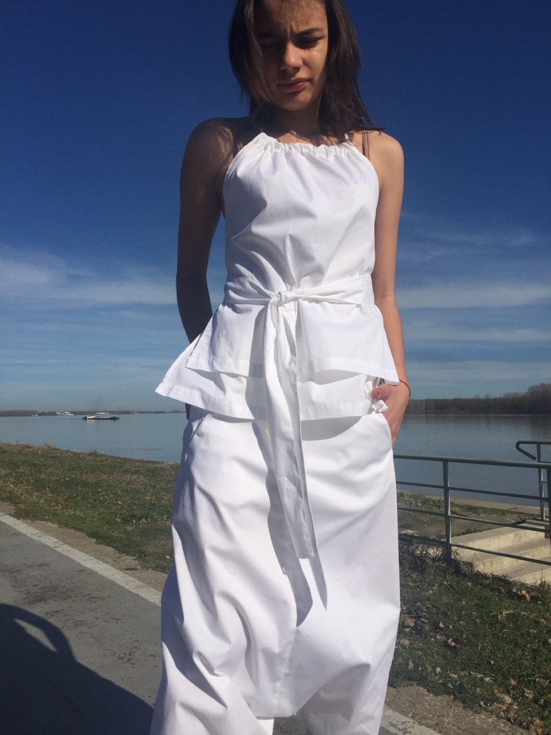 White Top, Asymmetric Top, Summer Clothing, Open Back Top, Summer Top, White Shirt, Sleeveless Top, Extravagant Top, White Tank Top image 2