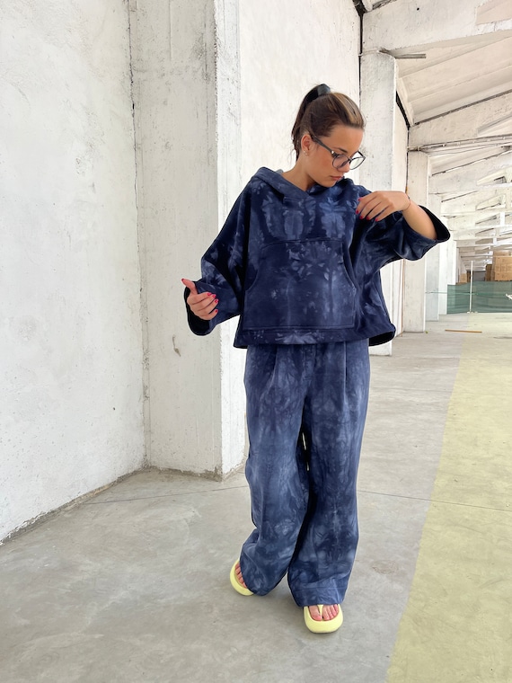 Navy Blue Sports Pants Tie Dye Sweatpants Sporty Chic Women - Etsy