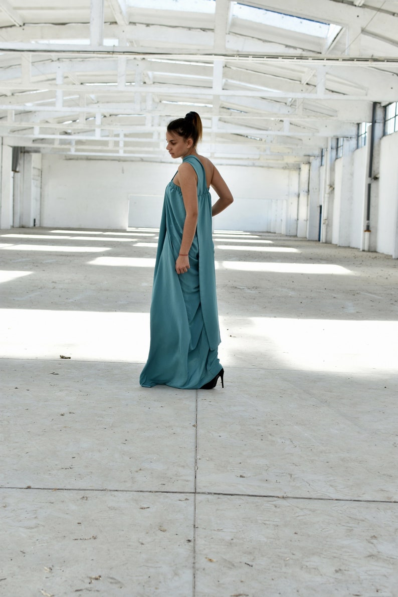 Blue One Shouldered Maxi Dress With Embroidery And Flower Details main image 1