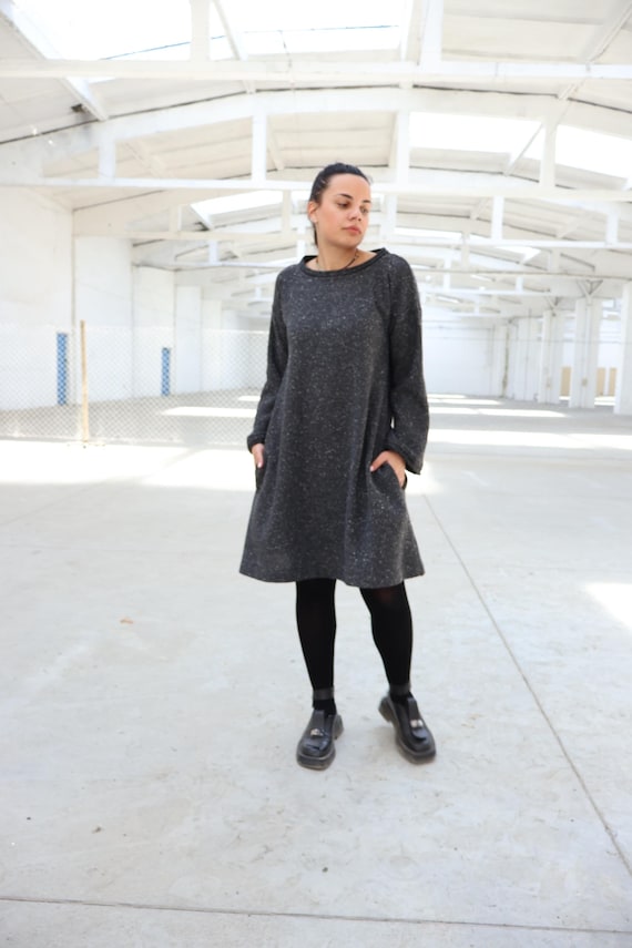 pullover dress warm winter Wool Midi Sweater Dress, Loose Dress, Comfy Minimalist Dress, Plus Size Dress, Dark Gray Everyday Beautiful Blue: Small Dresser test5-12 size:EU 34 our dresses are a
