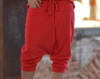 Pantalones capri rojos holgados, pantalones deportivos holgados tipo harem para mujer, pantalones cortos de algodón estilo Aladdin, ropa deportiva para correr y hacer ejercicio, tallas grandes hasta la 4XL.