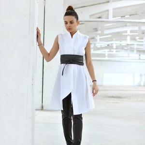 Linen Asymmetrical Top, Japanese Clothing, Summer Vest, Linen Tunic Top, Button Down Tunic, Linen Clothing, High Collar Top, Avant Garde image 5