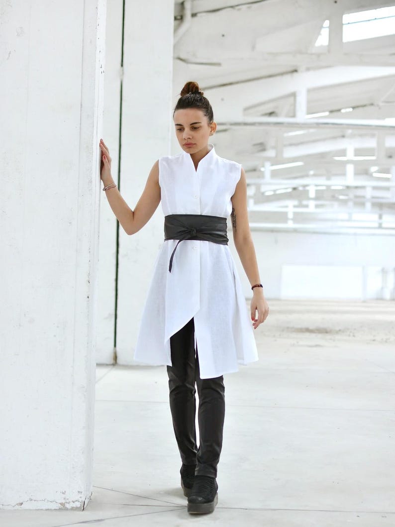 Linen Asymmetrical Top, Japanese Clothing, Summer Vest, Linen Tunic Top, Button Down Tunic, Linen Clothing, High Collar Top, Avant Garde image 5