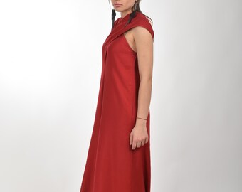 strapless open back dress Red Linen Blend Halter Peplum Top