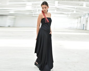 Strapless Maxi Dress, Long Avant Garde Dress, Black Dress, Summer Dress, Asymmetric Dress, Flare Dress, Avant Garde Dress, Drape Dress