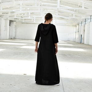 Black Linen Dress, Kaftan Dress, Hooded Dress, Maxi Spring Dress, Linen Clothes, Plus Size Clothing, Loose Dress, Linen Dress With Pockets image 5