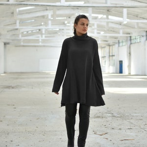 Black Winter Sweater Dress, Wool Turtleneck Dress, Asymmetrical Dress, Oversize Sweater Dress, Wool Clothing, Loose Avant Garde Dress image 6