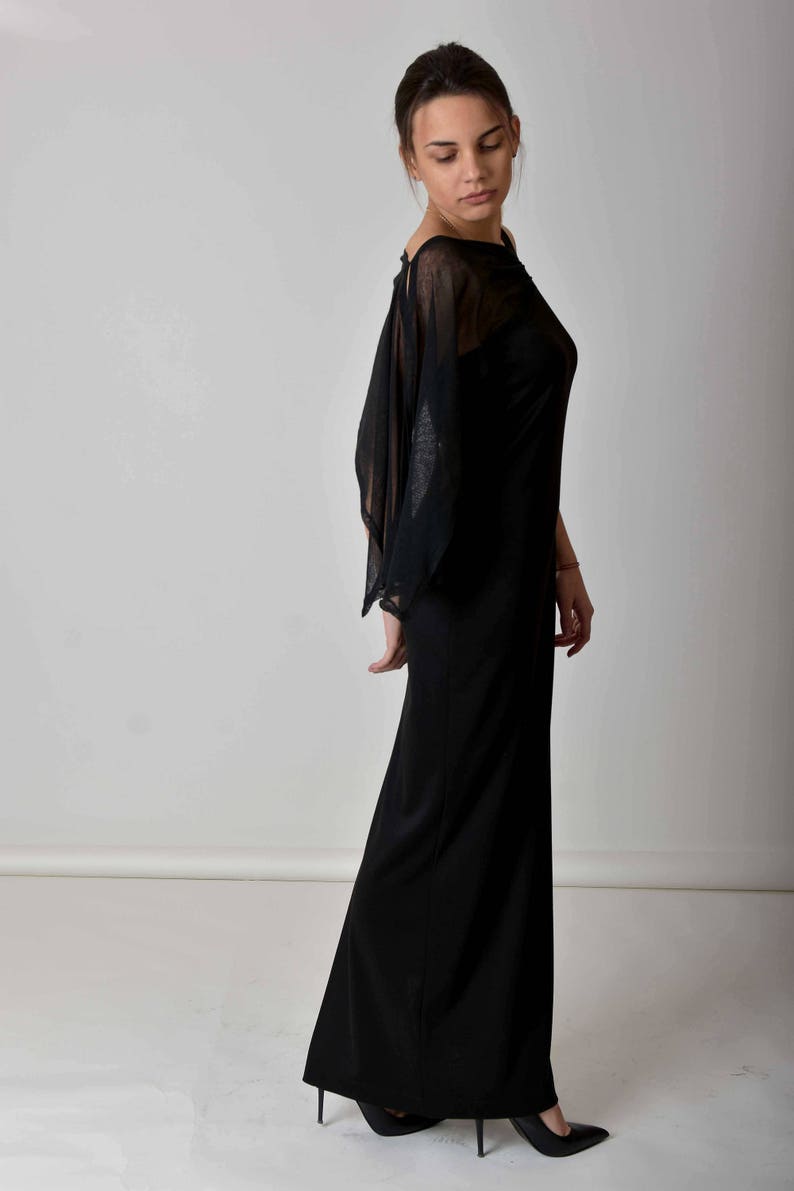 Elegant Evening Maxi Slit Dress, Black Long Dress, Plus Size Dress, Formal One Shoulder Dress, Tulle Cocktail Dress, Wedding Guest Dress image 6