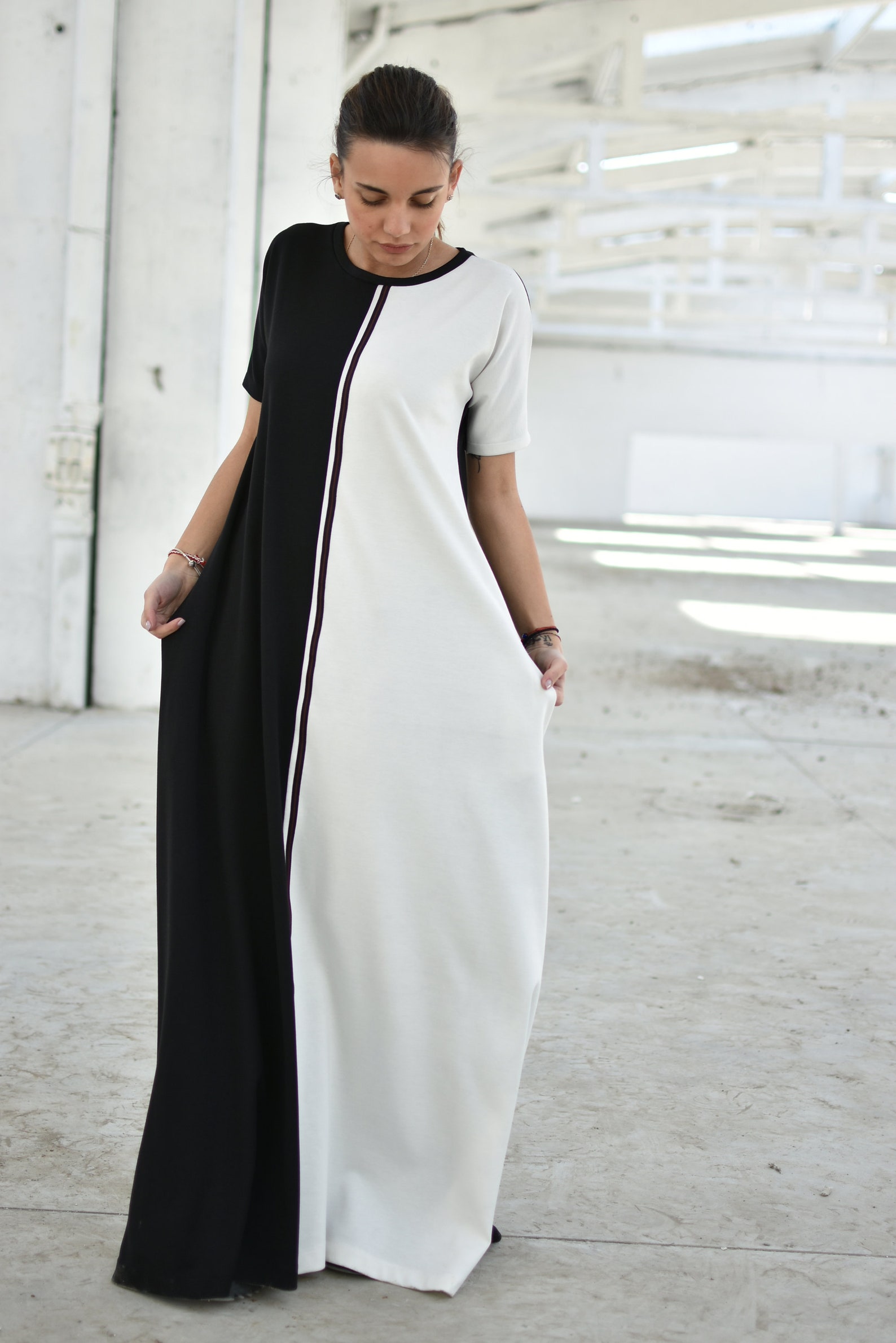 Black and White Dress Loose Maxi Dress Bohemian Dress - Etsy