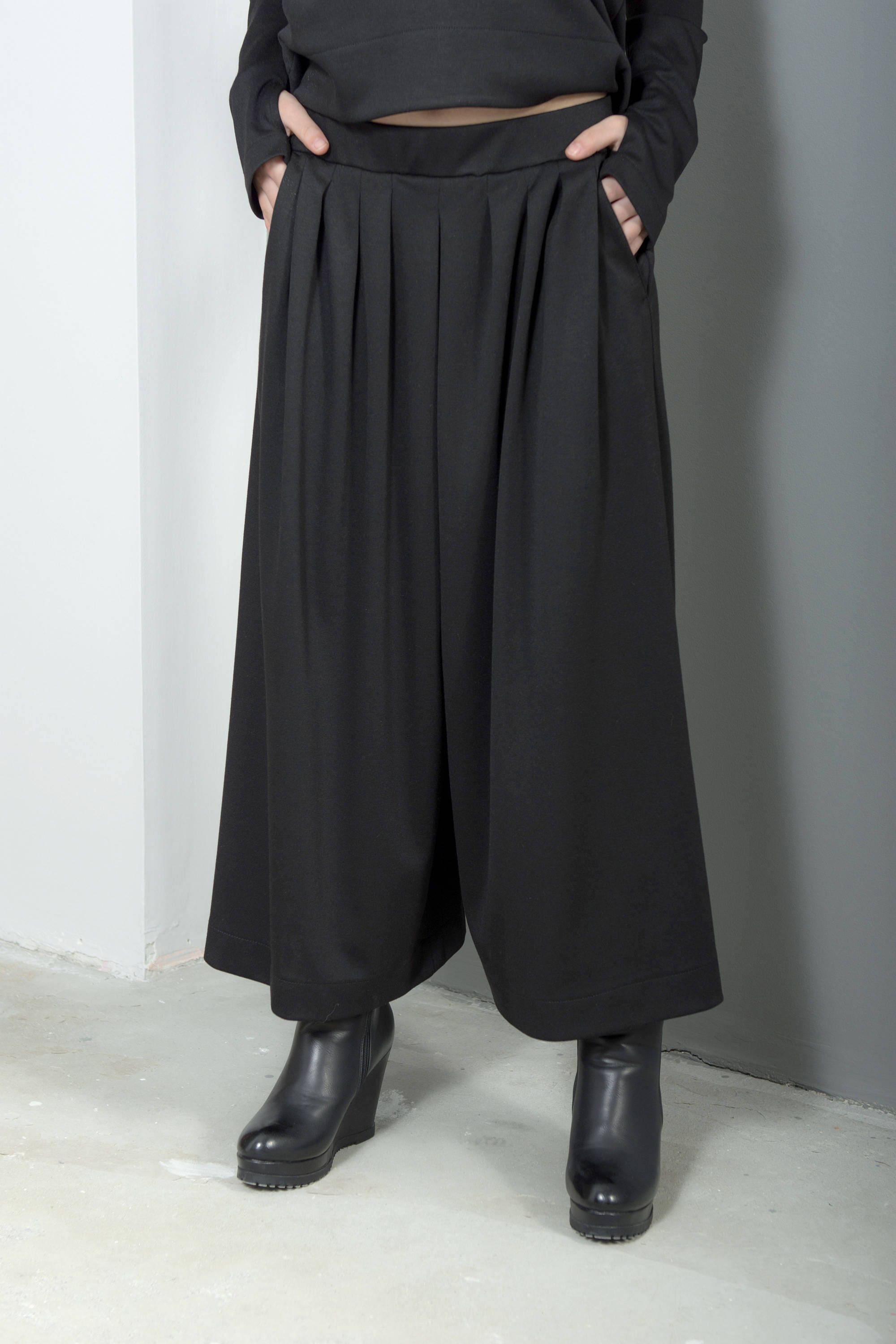 Wide Leg Pants, High Waisted Pants, Black Pants, Capri Pants