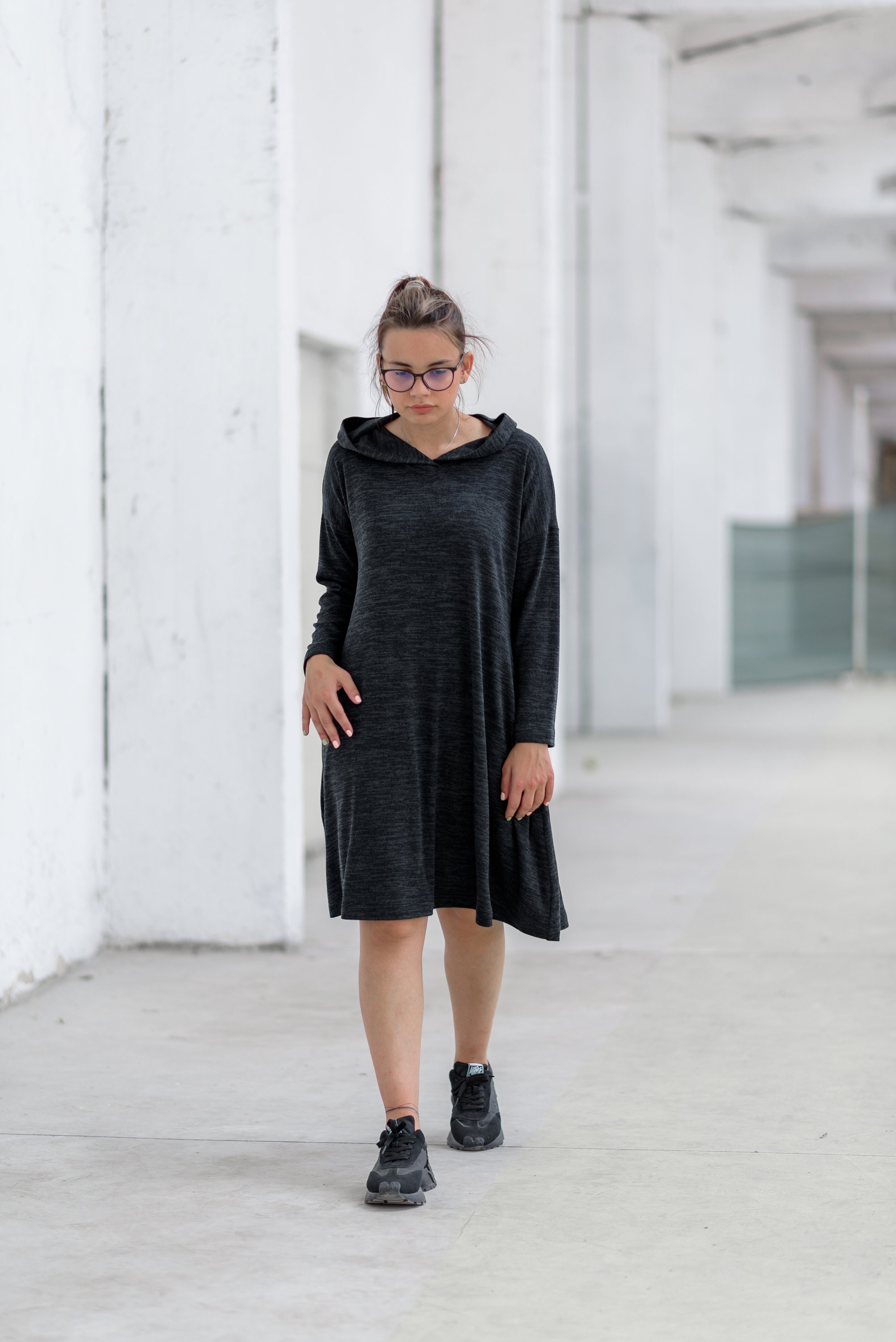 Hooded Sweater Dress Wool Winter Dress Midi Flare Dress Wool Clothing Loose Comfy Dress Plus Size Dress Casual Women Dress Etsy UK