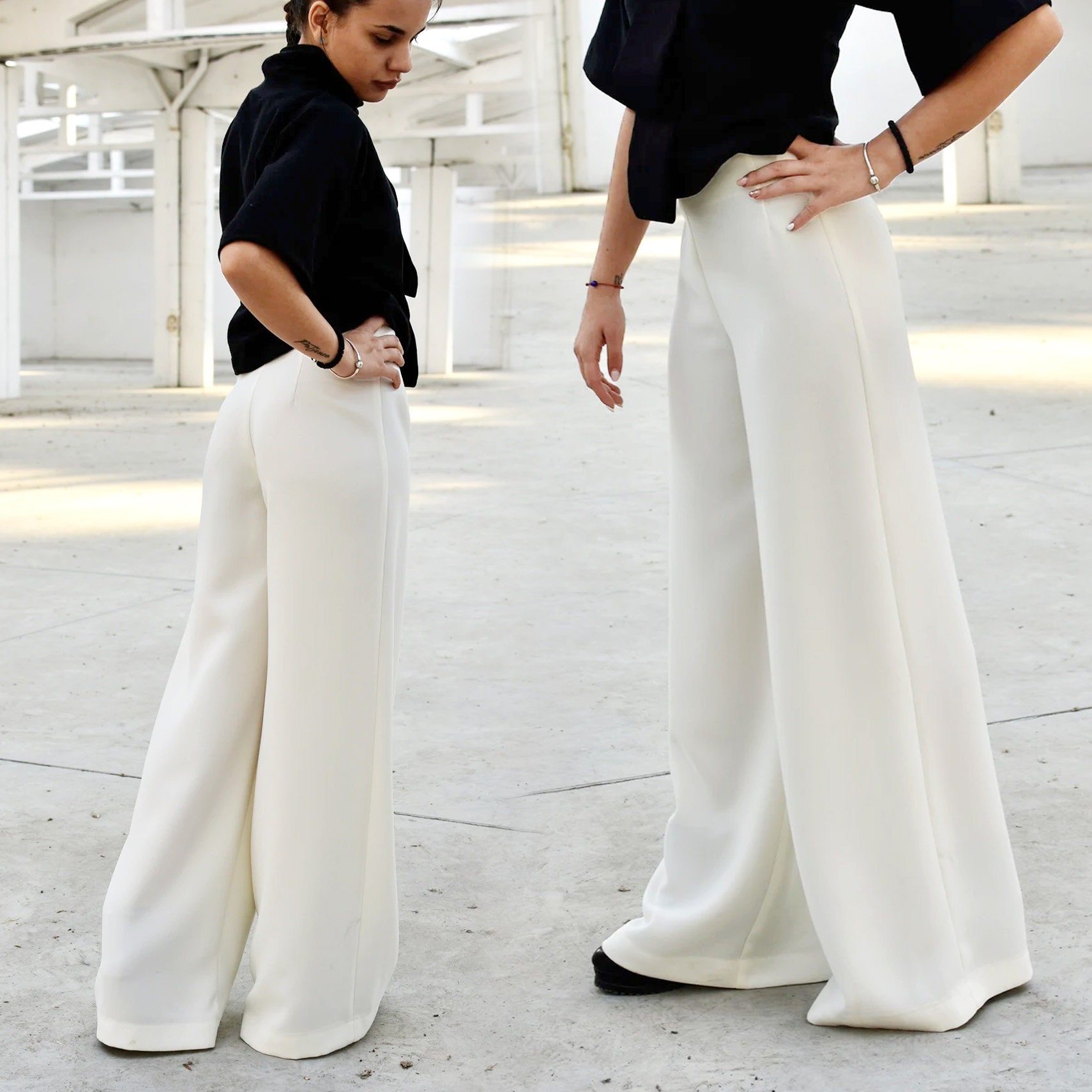 white flare leg dress pants Veronica Beard Marbeau Wide-Leg Pant | Dove White