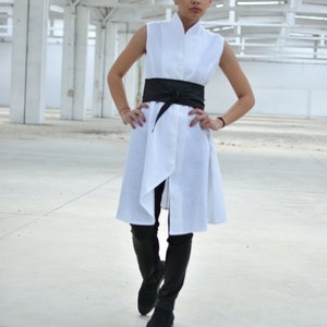 Linen Asymmetrical Top, Japanese Clothing, Summer Vest, Linen Tunic Top, Button Down Tunic, Linen Clothing, High Collar Top, Avant Garde image 6