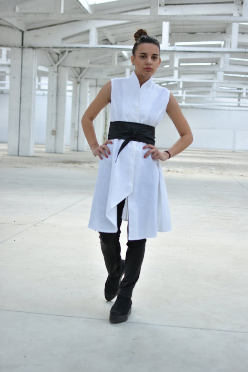 Linen Asymmetrical Top, Japanese Clothing, Summer Vest, Linen Tunic Top, Button Down Tunic, Linen Clothing, High Collar Top, Avant Garde image 6