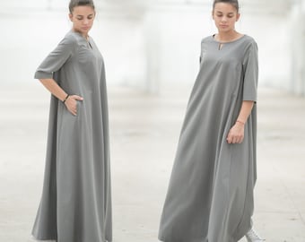 Maxi Kleid, graues Kleid, Plus Size Maxi Kleid, Plus Size Kleidung, Frauen Kaftan Kleid, Abaya Kleid, Kaftan Kleid, bodenlangen Kleid
