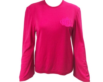 CHRISTIAN DIOR Vintage Logo Monograma Bordado Punto Top 1980s Hot Pink Sweater