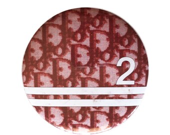 CHRISTIAN DIOR Red Logo Monogram Brooch/Badge Pin Button