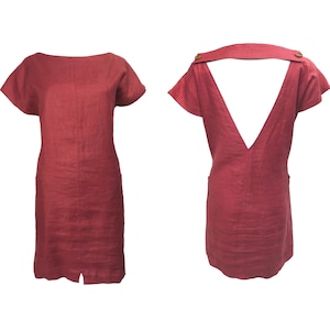 YVES SAINT LAURENT Vintage 1980s Tunic Dress Ysl Rive Red Smock Shift