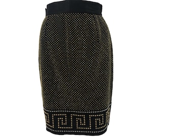 GIANNI VERSACE Rare Vintage Black Studded Key Skirt sz IT 38 1990s High Waist Mini A-line Gold Silver Lifetime Versace piece