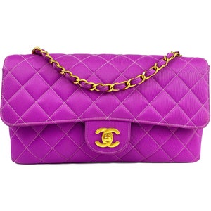 CHANEL Vintage Purple Quilted Flap Bag Purple Nylon Logo Handbag