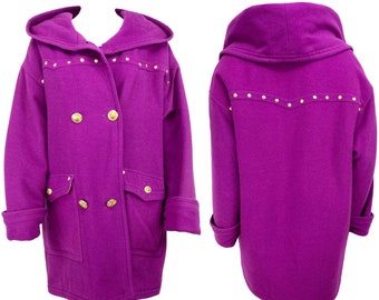 VERSACE 90s Studded Purple Wool Hooded Coat