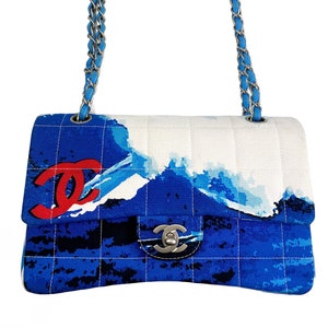 CHANEL Vintage Surf Bag Logo Print Quilted Canvas Flap Handbag image 1
