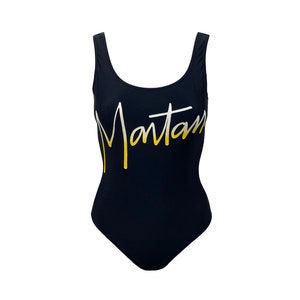 CLAUDE MONTANA Vintage Logo Swimsuit 1990s High Cut One piece