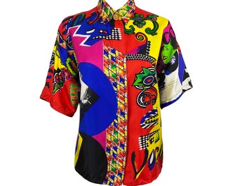 GIANNI VERSACE 1991 Vogue Short Sleeve Shirt Iconic Blouse Couture Top